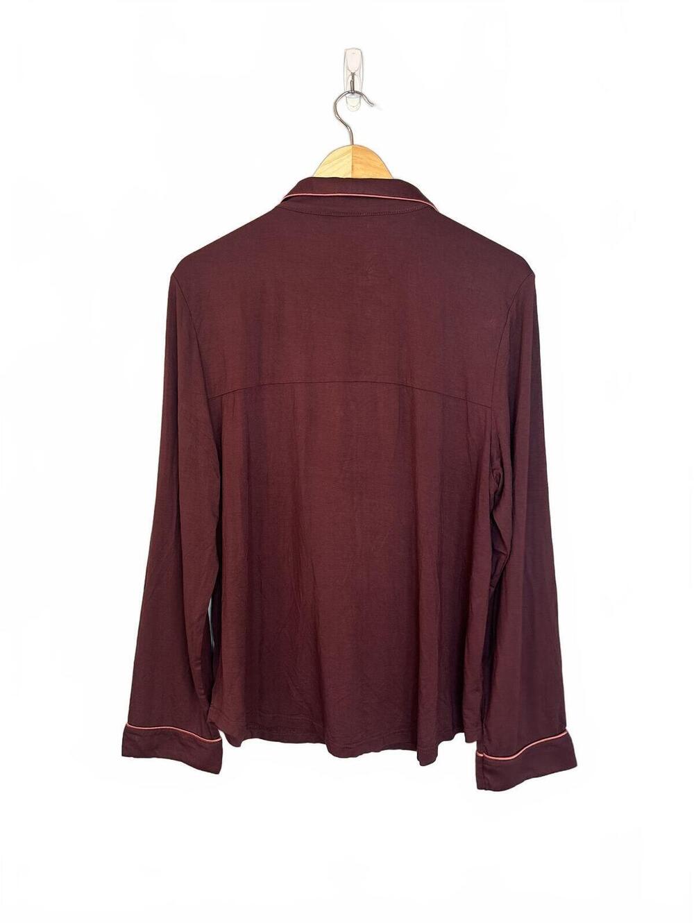 Women's Bamboo Stretch-Knit Long Sleeve Pajama Set Burgundy L - Picture 4 of 8